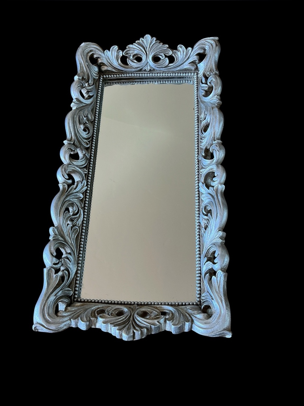 Ornate Silver Baroque Table Mirror.